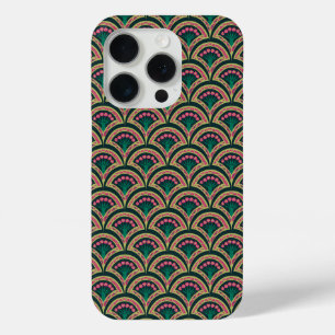 Pink and Green Floral Fan Pattern iPhone 15 Pro Case