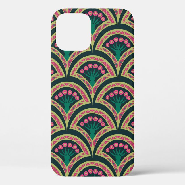 Pink and Green Floral Fan Pattern Case-Mate iPhone Case (Back)