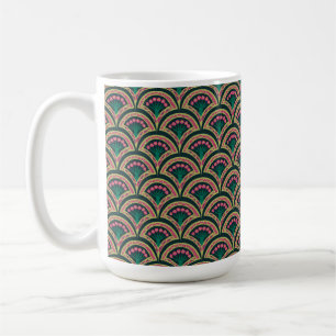 Pink and Green Floral Fan Pattern Coffee Mug