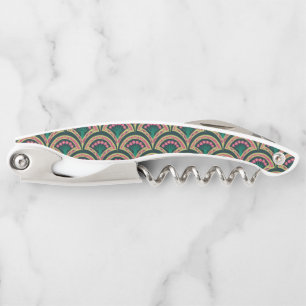 Pink and Green Floral Fan Pattern Corkscrew