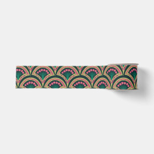 Pink and Green Floral Fan Pattern Grosgrain Ribbon