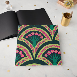 Pink and Green Floral Fan Pattern Guest Book