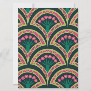 Pink and Green Floral Fan Pattern Invitation