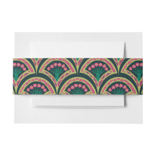 Pink and Green Floral Fan Pattern Invitation Belly Band