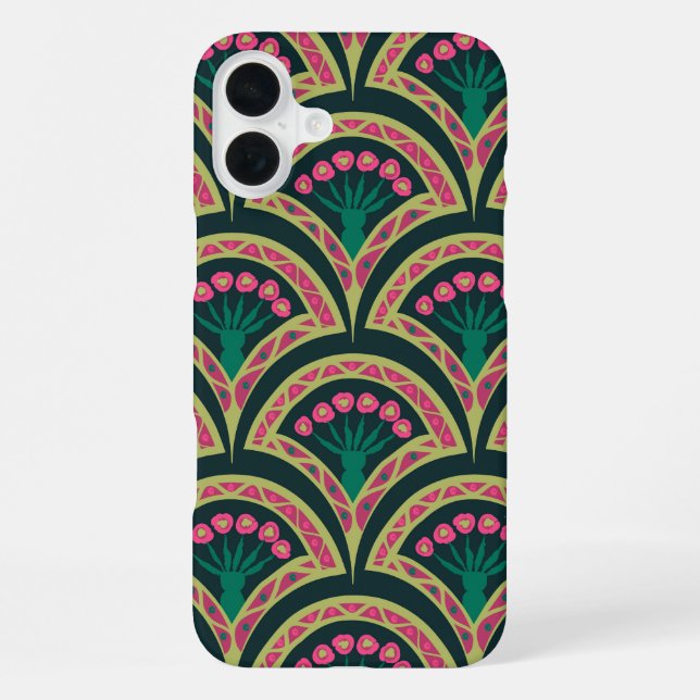 Pink and Green Floral Fan Pattern iPhone Case (Back)