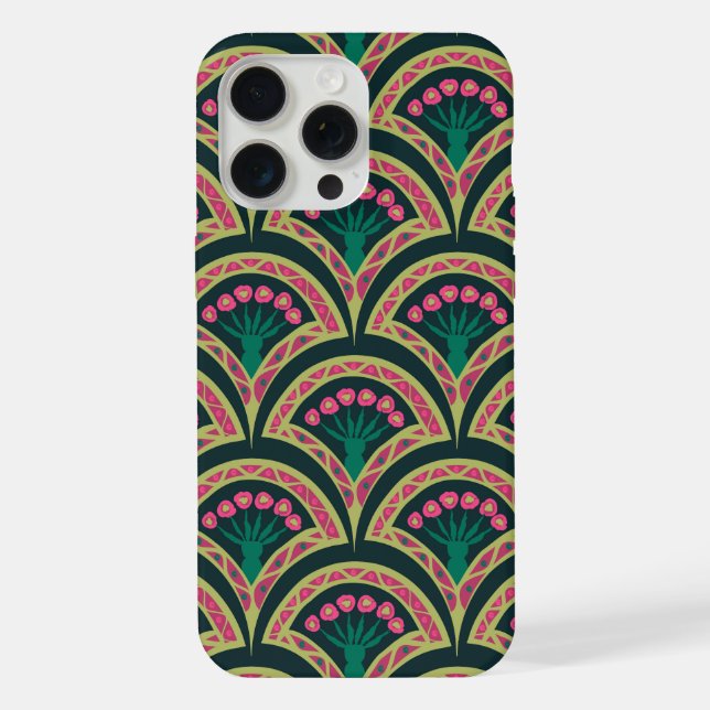Pink and Green Floral Fan Pattern iPhone Case (Back)