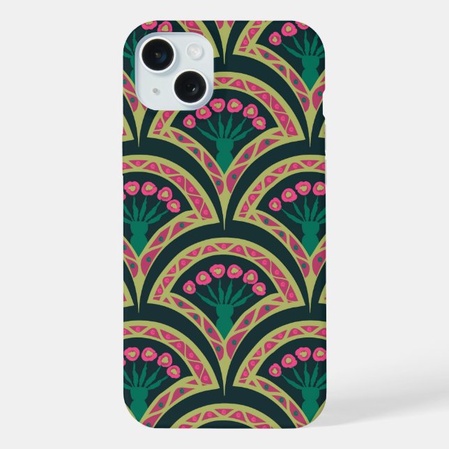 Pink and Green Floral Fan Pattern iPhone Case (Back)