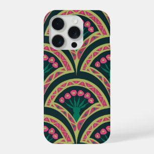 Pink and Green Floral Fan Pattern iPhone 15 Pro Case