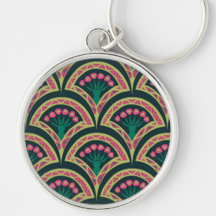 Pink and Green Floral Fan Pattern Key Ring