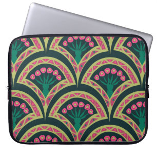 Pink and Green Floral Fan Pattern Laptop Sleeve