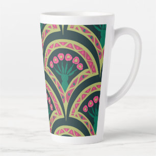 Pink and Green Floral Fan Pattern Latte Mug