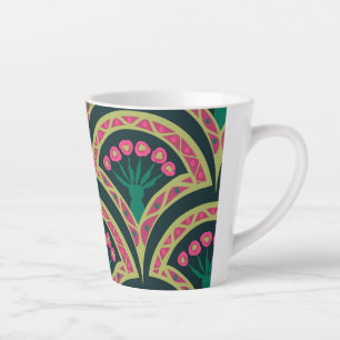 Pink and Green Floral Fan Pattern Latte Mug
