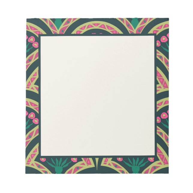 Pink and Green Floral Fan Pattern Notepad (Front)