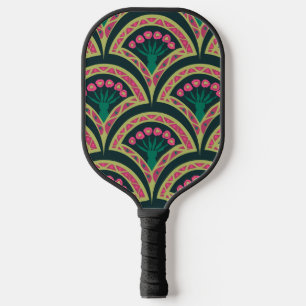 Pink and Green Floral Fan Pattern Pickleball Paddle