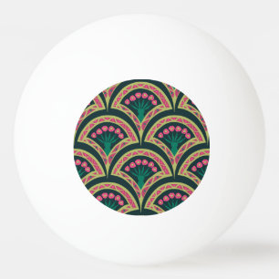 Pink and Green Floral Fan Pattern Ping Pong Ball