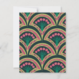 Pink and Green Floral Fan Pattern Save The Date