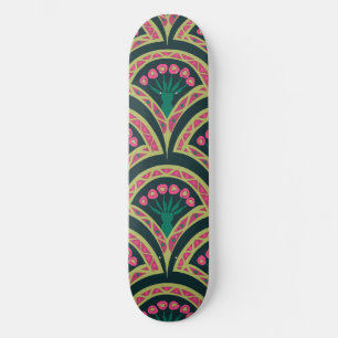 Pink and Green Floral Fan Pattern Skateboard