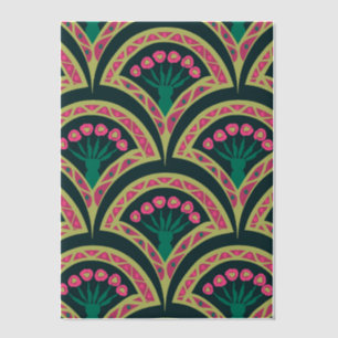 Pink and Green Floral Fan Pattern Vellum Invitations