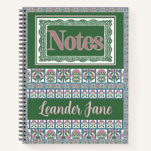 Pink and Green Floral Folk Art Quilt Pattern Notebook