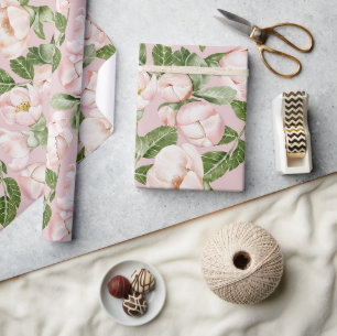 PINK AND GREEN FLORAL GARDEN WRAPPING PAPER