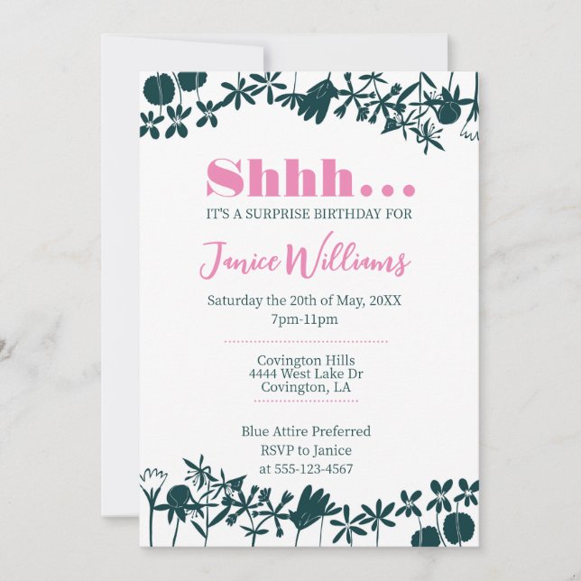 Pink and Green Floral Invitation (Front)
