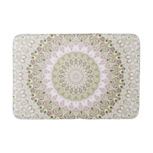 Pink and Green Floral Mandala Pattern Design Bath Mat