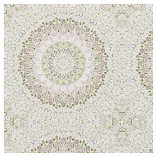 Pink and Green Floral Mandala Pattern Design Fabric (Close Up)