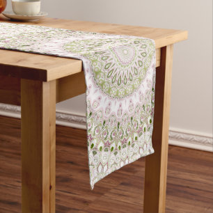 Pink and Green Floral Mandala Pattern Design Long Table Runner