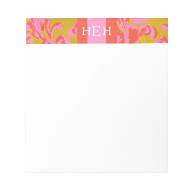 Pink and Green Floral Monogrammed Notepad (Front)