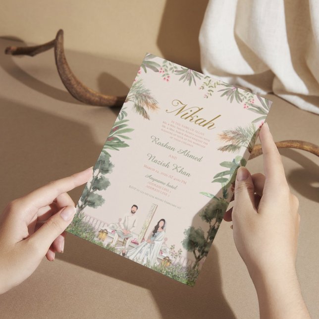 Pink and Green floral muslim wedding Invitation (Creator Uploaded)