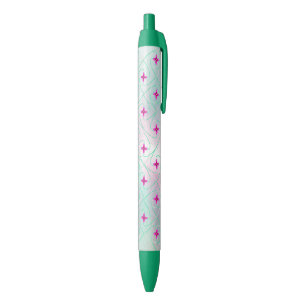 Pink and green floral pattern  black ink pen