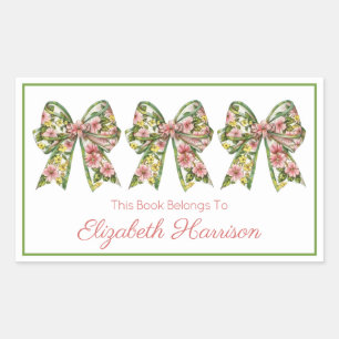Pink and Green Floral Personalised Bookplate Rectangular Sticker
