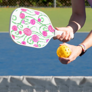 Pink and Green Floral Pickleball Paddle