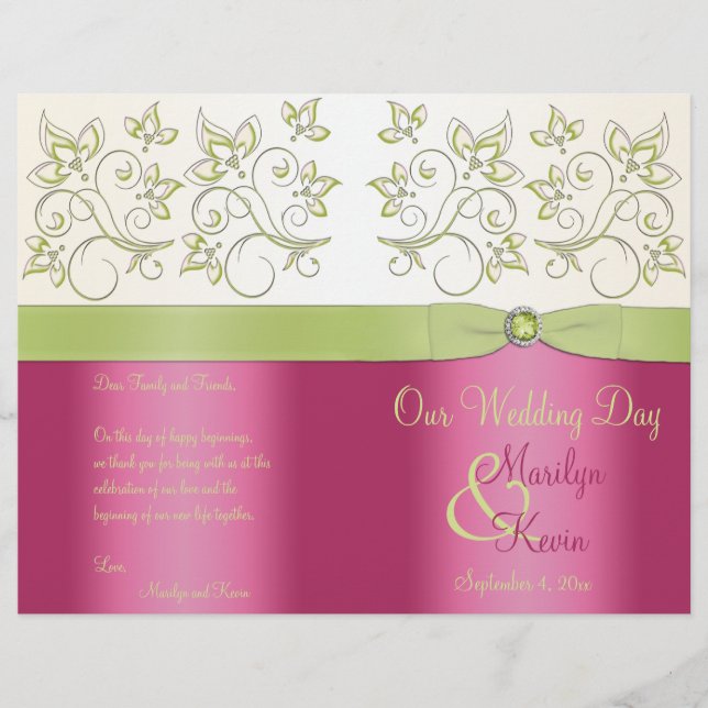 Pink and Green Floral Wedding Program (Front)