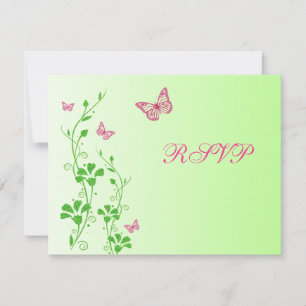 Pink and Green Floral with Butterflies Reply Card