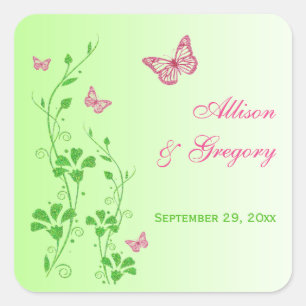 Pink and Green Floral with Butterflies Sticker