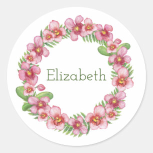 Pink and Green Floral Wreath Personalised Classic  Classic Round Sticker