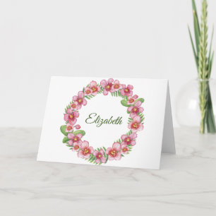 Pink and Green Floral Wreath Personalised Note Card