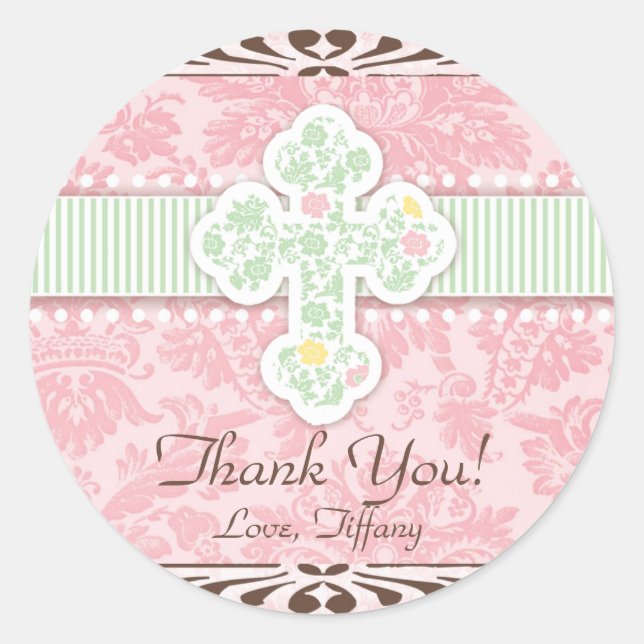 Pink and Green Florals Birth Gift Label (Front)
