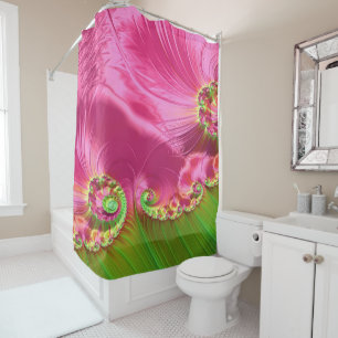 Pink And Green Flower and Leaf Shower Curtain