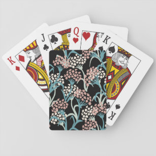 Pink and Green Flower Drawing Pattern Playing Cards