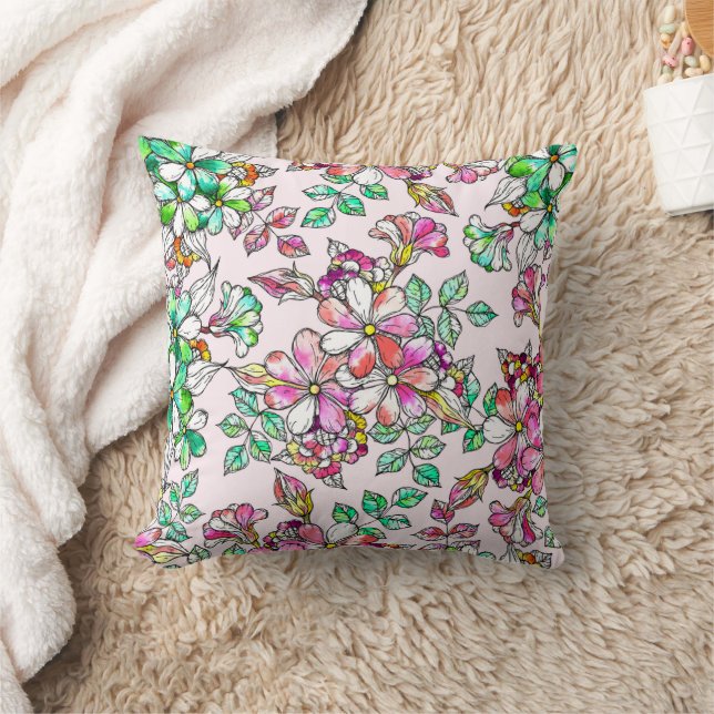 Pink and green flowers cushion (Blanket)