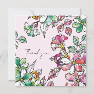 Pink and green flowers thank you card