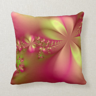 Pink and Green Fractal Floral Throw Pillow