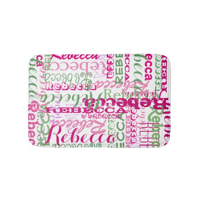 Pink and Green Fun Name Collage Allover Print Bath Mat (Front)