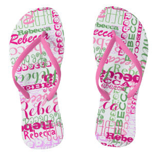 Pink and Green Fun Name Collage Allover Print Jandals