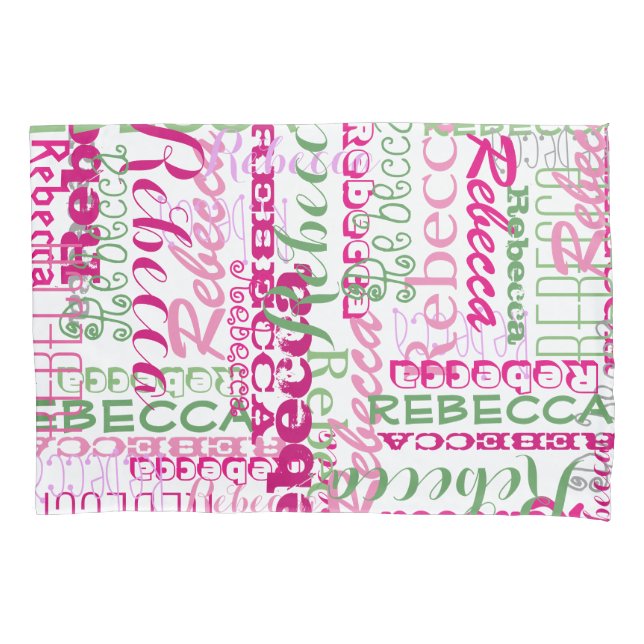 Pink and Green Fun Name Collage Allover Print Pillowcase (Front)