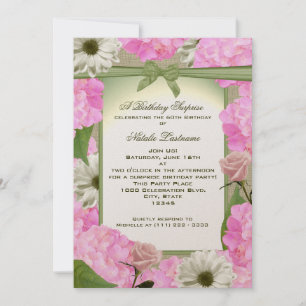 Pink and Green Garden Party Birthday Invitation