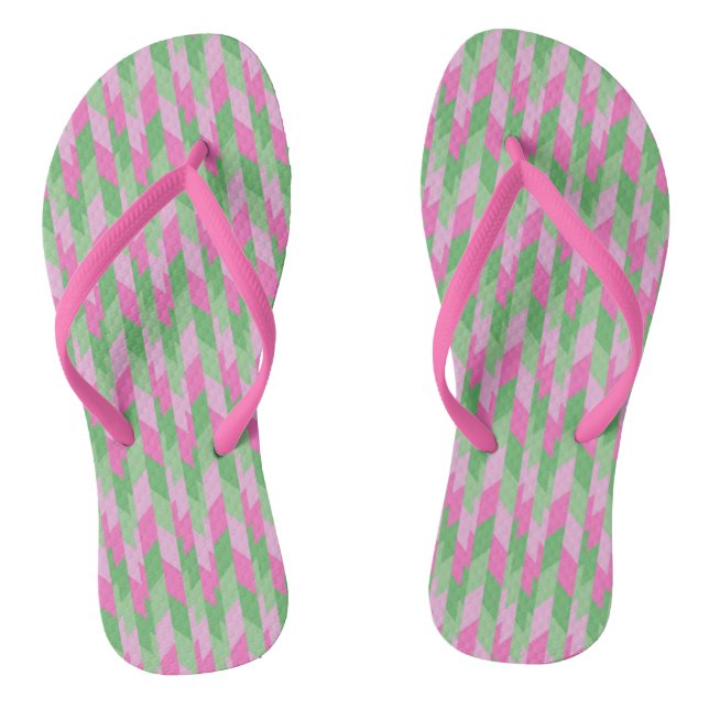 Pink and green geometric pattern 2 jandals (Footbed)