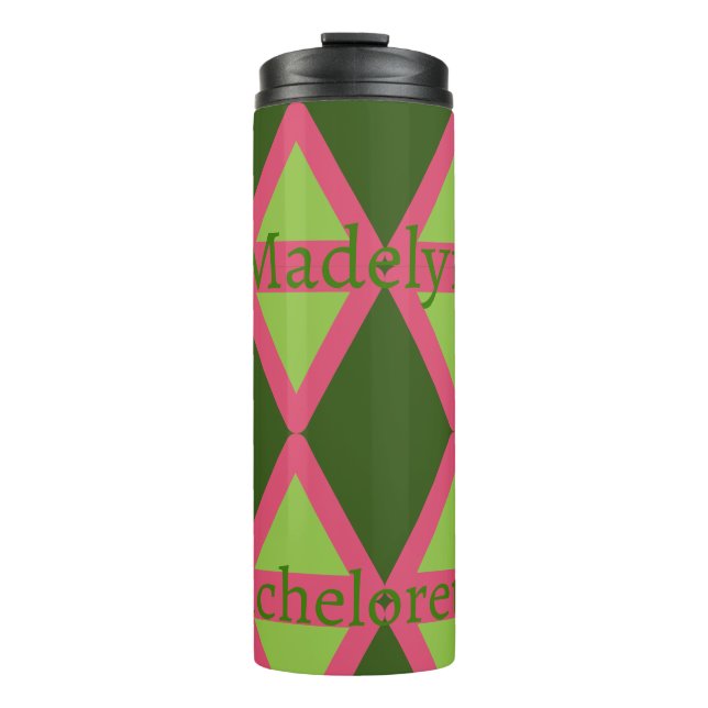 Pink and Green Geometric Personalised Bridesmaid   Thermal Tumbler (Front)